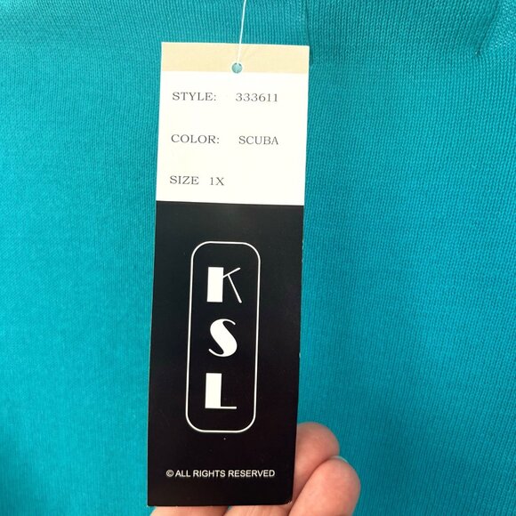 NWT KSL KARIN STEVENS TURQUOISE OPEN FRONT SHRUG CARDIGAN SWEATER - 1X - Picture 4 of 5